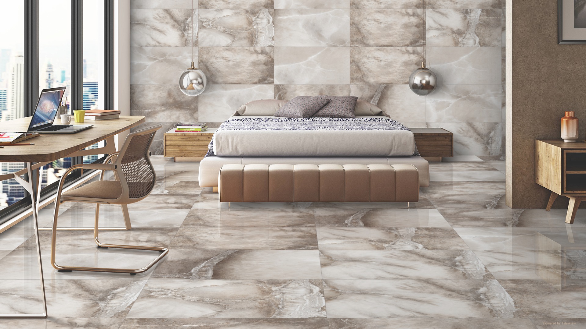 Glanzende tegel ALABASTRO BIANCO 60x120cm met witte marmerlook en subtiele aders tiles