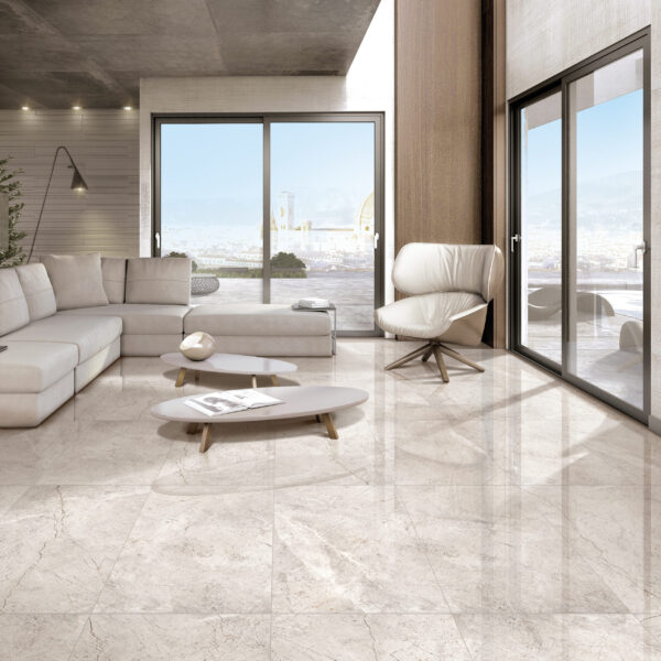 Glanzende tegel ALASKA NATURAL 60x120cm met lichte natuursteenlook en elegante adering tiles