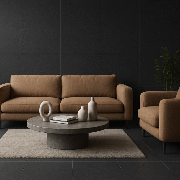 ARDESIA ANTHRACITE zwarte natuursteenlook tegel 80x80cm met matte textuur – porseleinen tegel van Tegelplus voor moderne Belgische interieurs