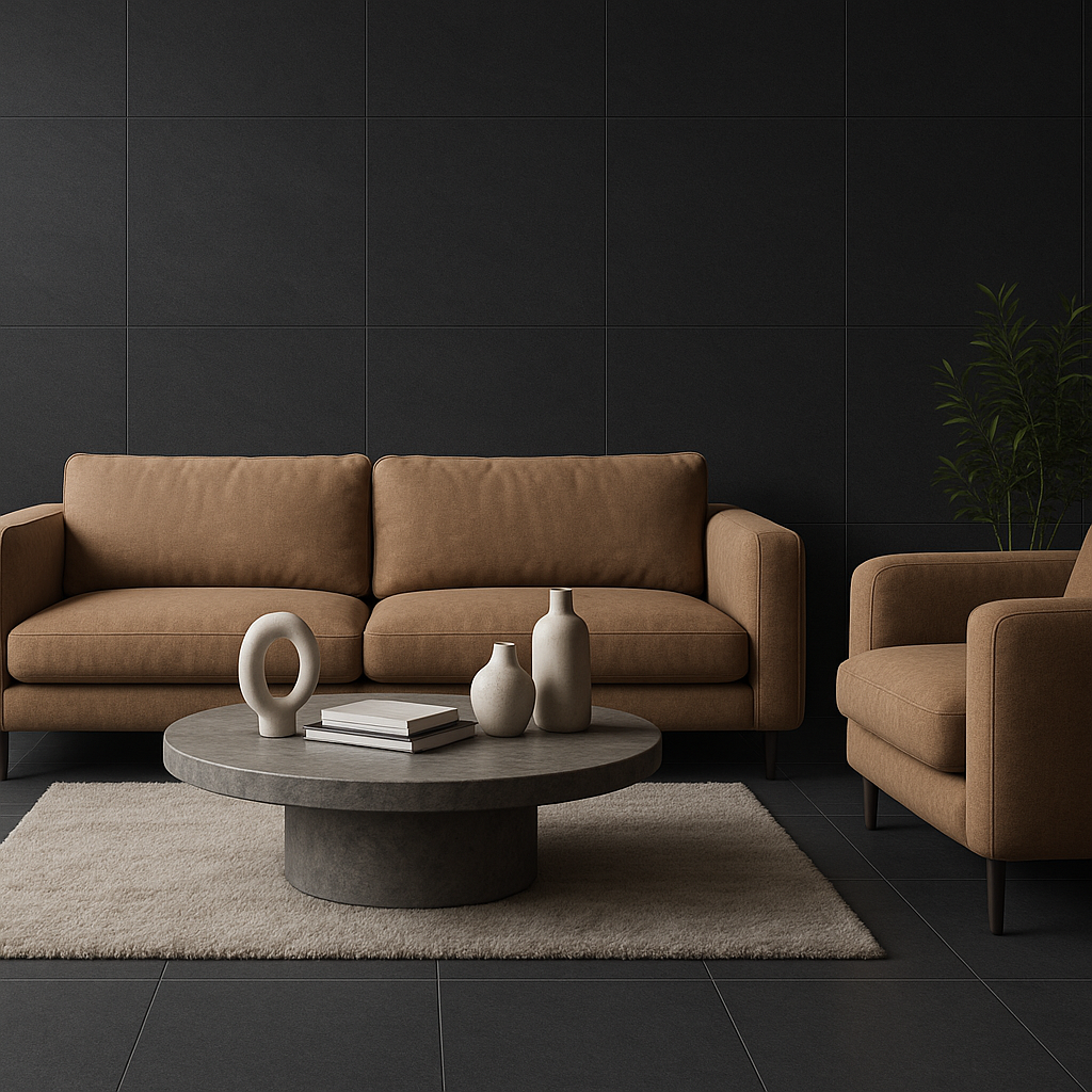 ARDESIA ANTHRACITE zwarte natuursteenlook tegel 80x80cm met matte textuur – porseleinen tegel van Tegelplus voor moderne Belgische interieurs