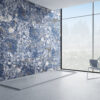 Hoogglans tegel BAHA AZUL 60x120cm met blauwgrijze marmerlook en elegante glans tiles