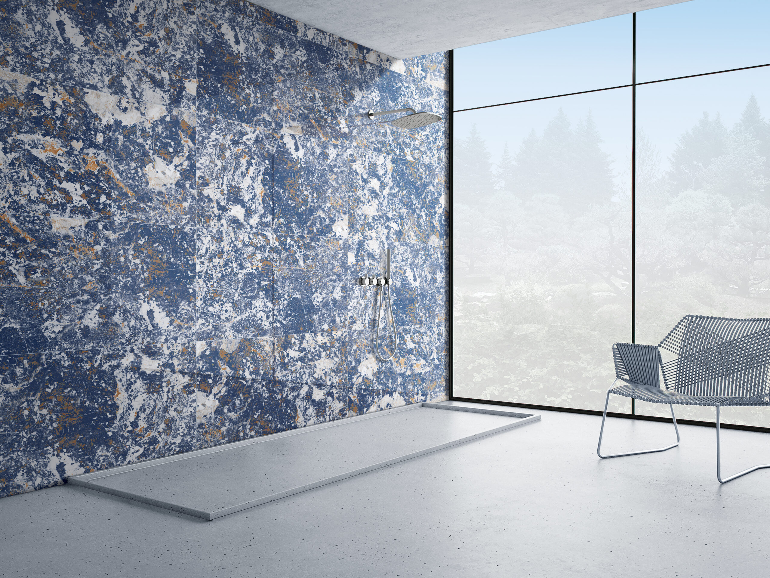 Hoogglans tegel BAHA AZUL 60x120cm met blauwgrijze marmerlook en elegante glans tiles
