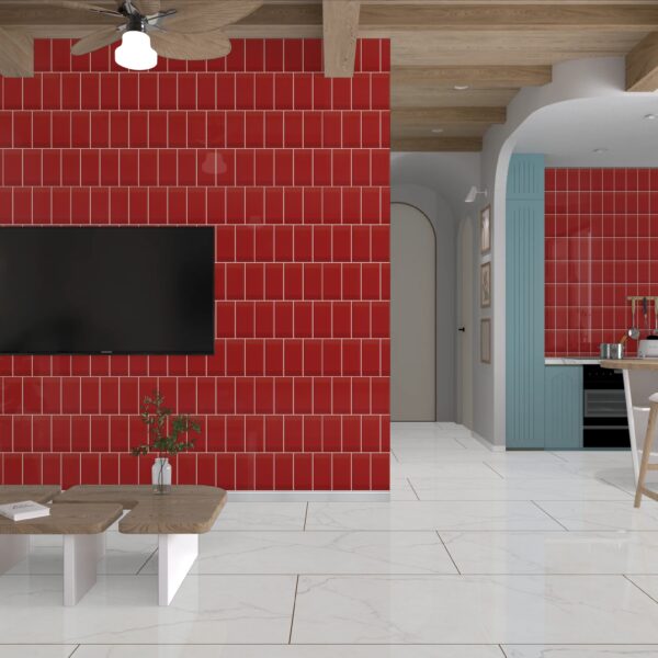 BEVEL BLOEDROOD 10x20cm glanzende tegel met afgeschuinde rand en diepe rode kleur tiles
