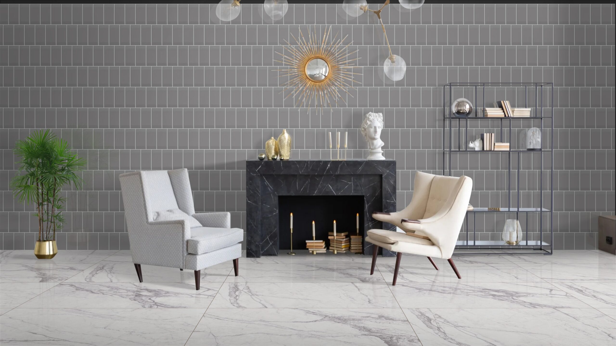 BEVEL SMOKE GREY 10x20cm glanzende tegel met lichte bevel en rookgrijze kleur tiles