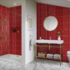 SAND STONE BLOOD RED 7.5x30cm glanzende tegel met levendige rode kleur en zandsteenstructuur tiles