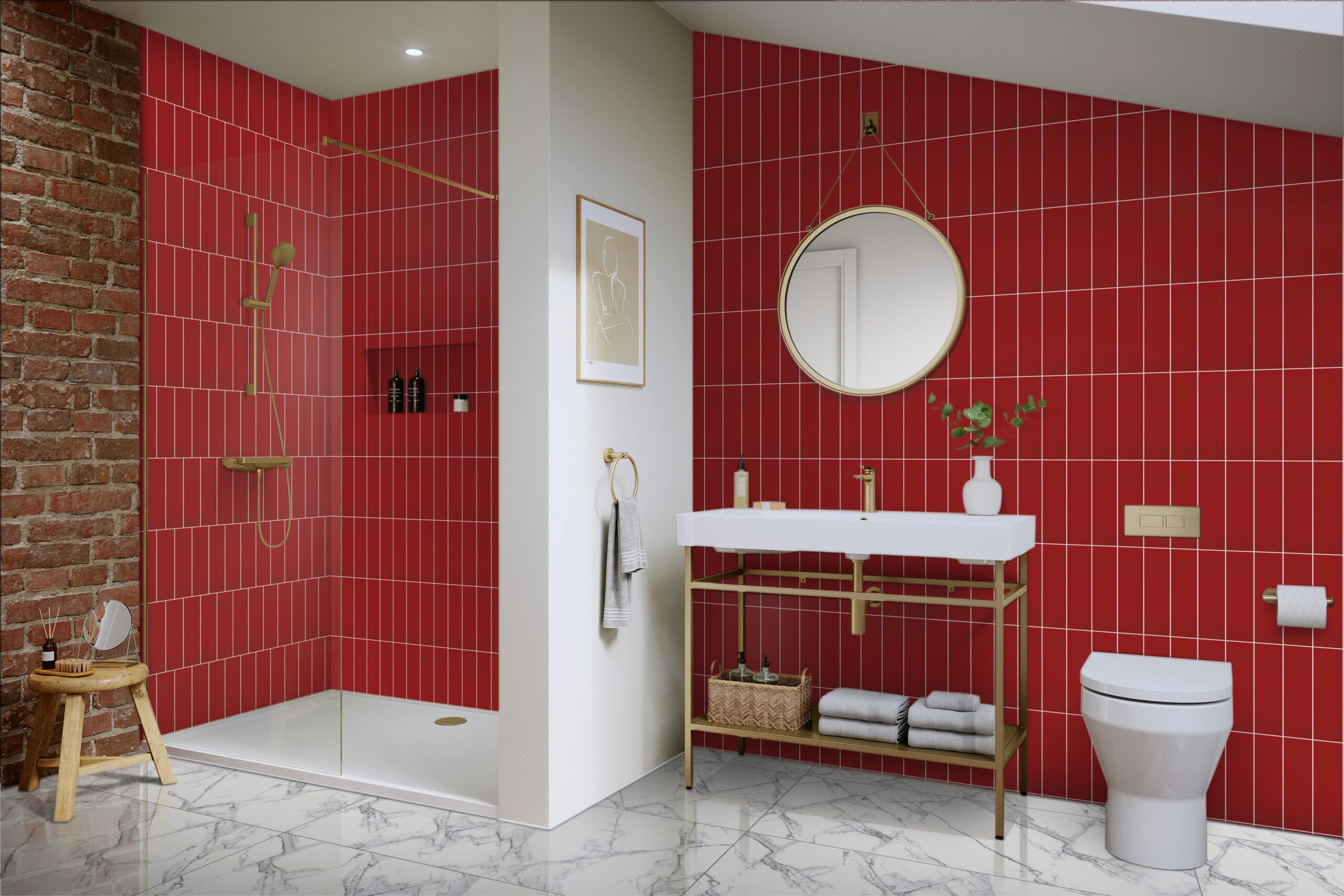 SAND STONE BLOOD RED 7.5x30cm glanzende tegel met levendige rode kleur en zandsteenstructuur tiles