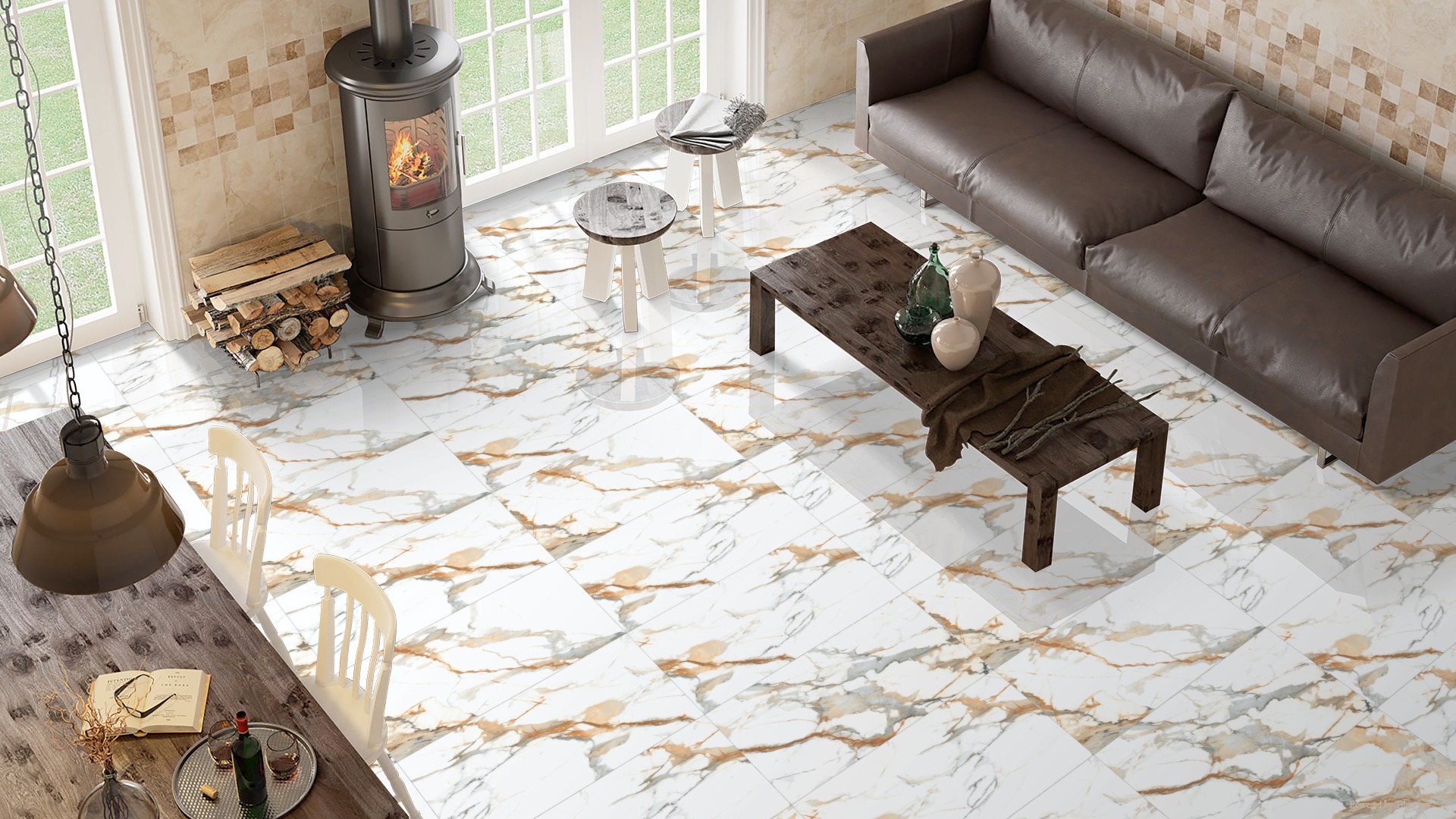 Keramische tegel BOTEGA GOLD 60x120cm met glanzende gouden afwerking tiles