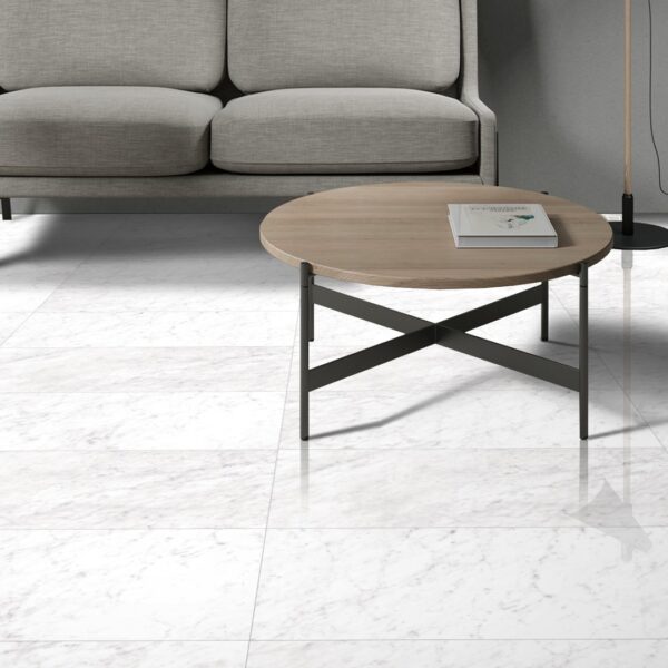 CARRARA PURE BIANCO 60x120cm glanzende tegel met witte marmerlook en subtiele aders tiles