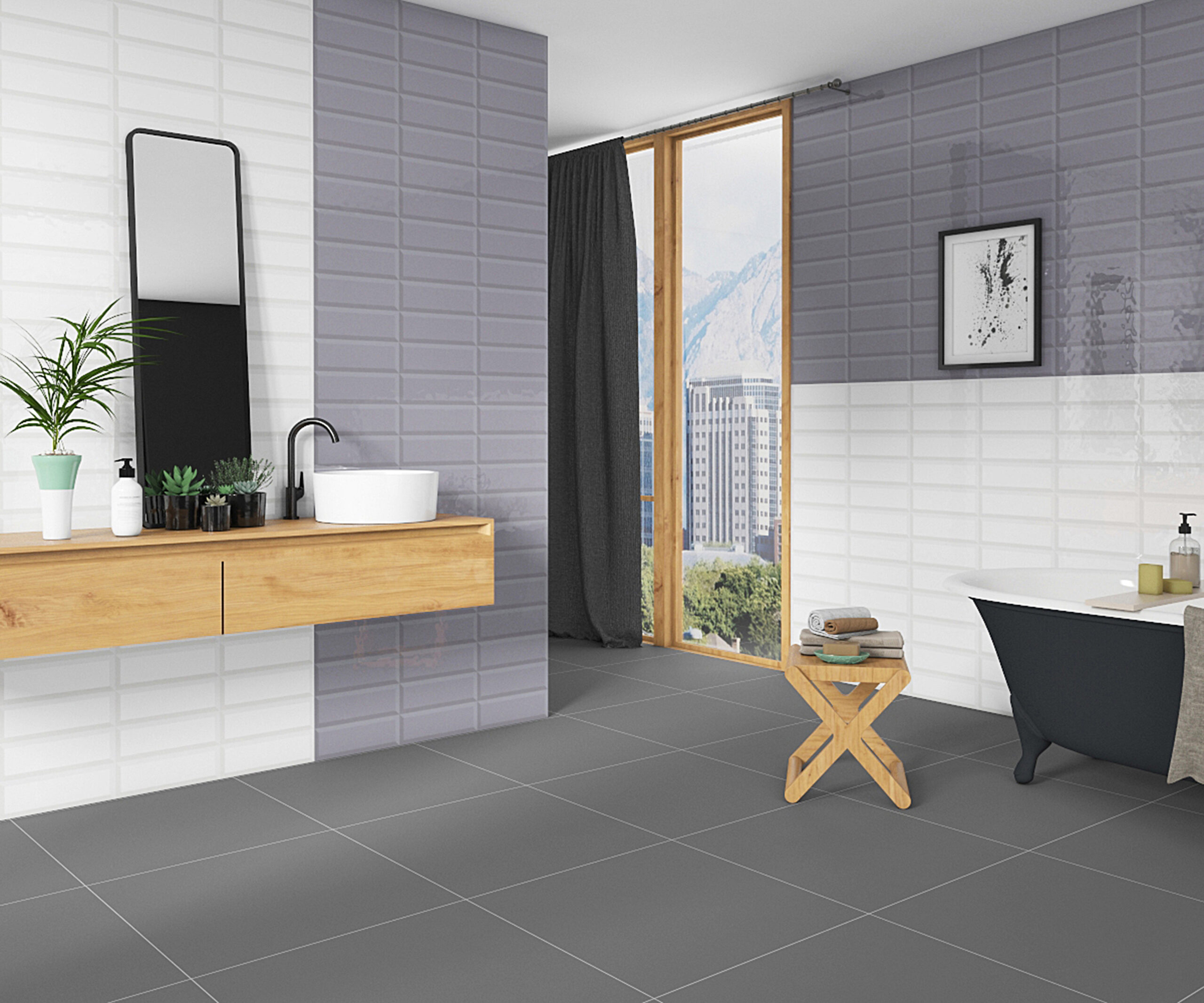 FLAT CONCRETE GREY 7.5x30cm glanzende tegel met moderne grijze betonlook en strakke afwerking tiles