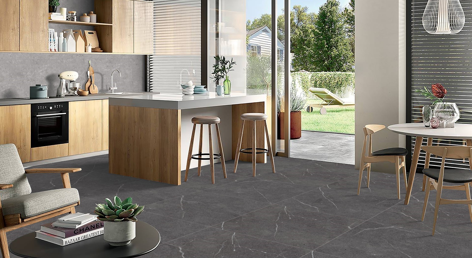 Keramische tegel CRYSTAL BLACK 80x80cm met hoogglans afwerking in diepe zwarttint met subtiele marmerstructuur tiles