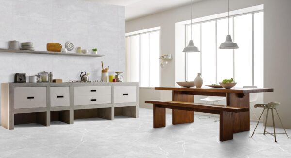 Keramische tegel CRYSTAL GREY 80x80cm met hoogglans afwerking in elegante grijstint met marmerlook tiles