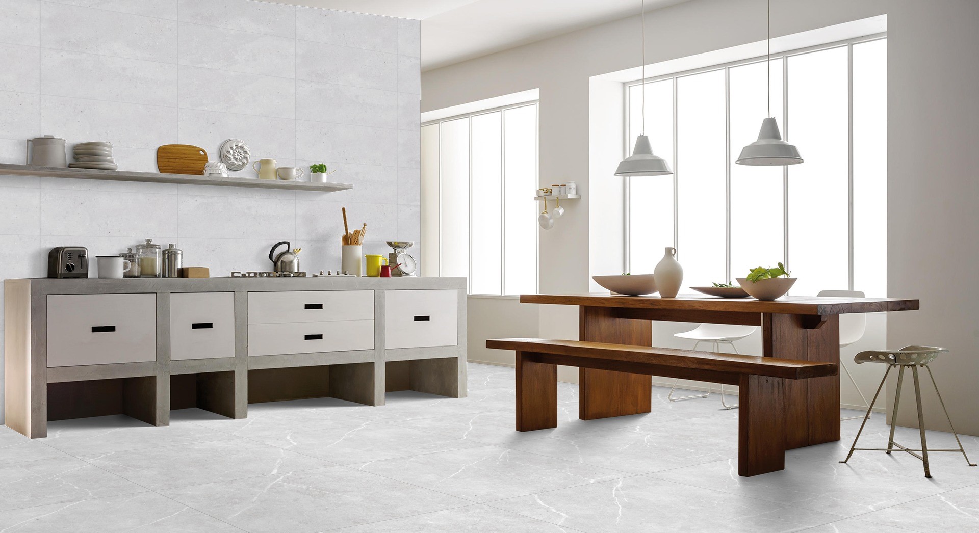 Keramische tegel CRYSTAL GREY 80x80cm met hoogglans afwerking in elegante grijstint met marmerlook tiles