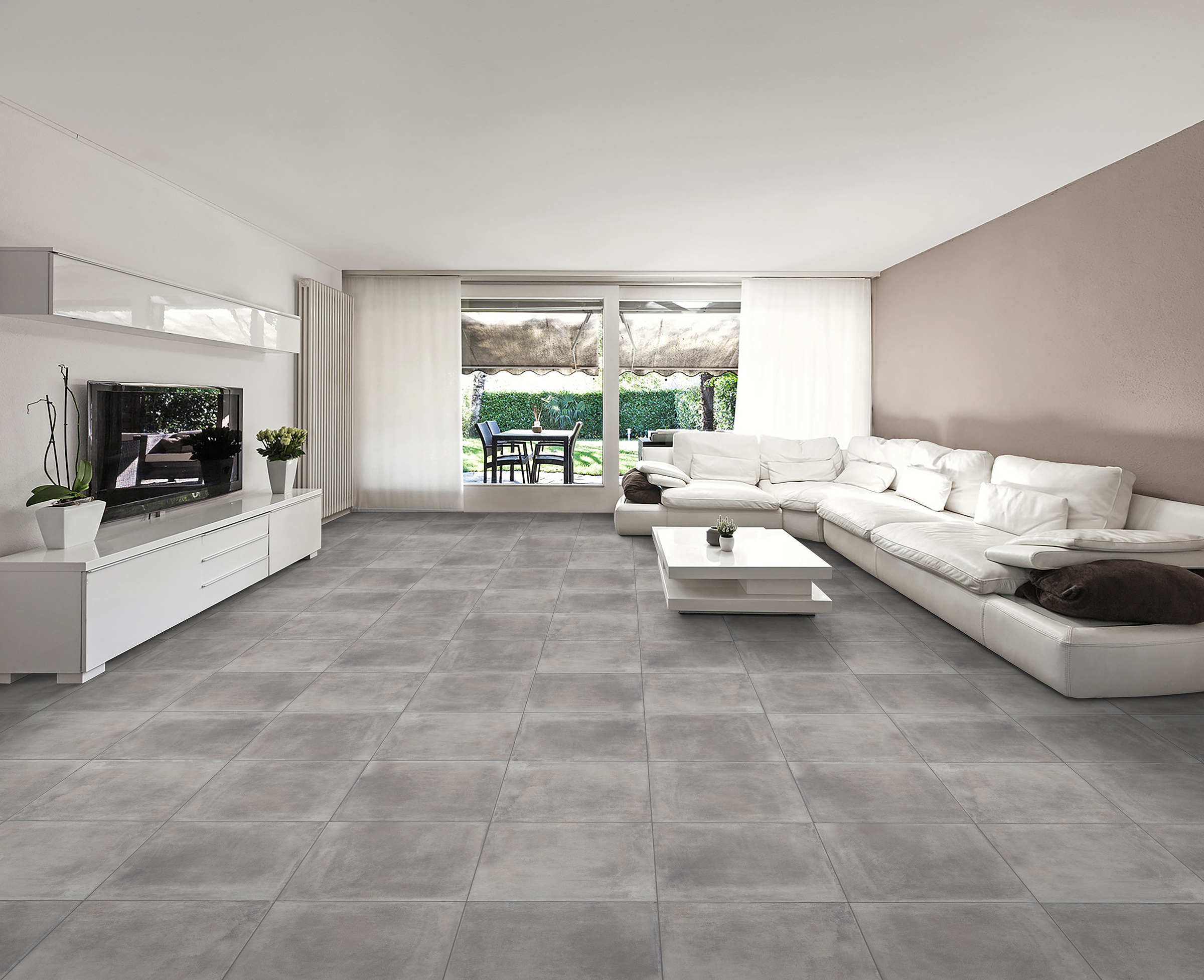Luxe vloertegels Betoverende Tegels DYNAMIC TAUPE grijze cementlook tegel 80x80cm met matte textuur – porseleinen tegel van Tegelplus voor moderne Belgische interieurs
