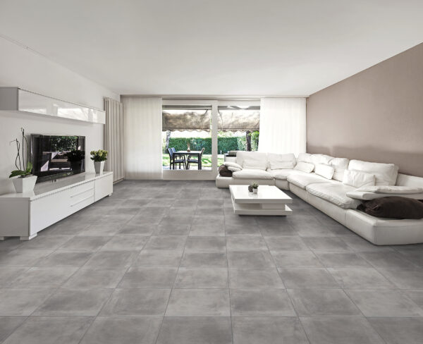 nstalled View of DYNAMIC Smoke Grey Matt Tiles – Tegelplus Collection