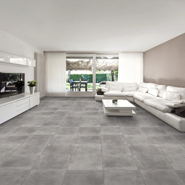 nstalled View of DYNAMIC Smoke Grey Matt Tiles – Tegelplus Collection