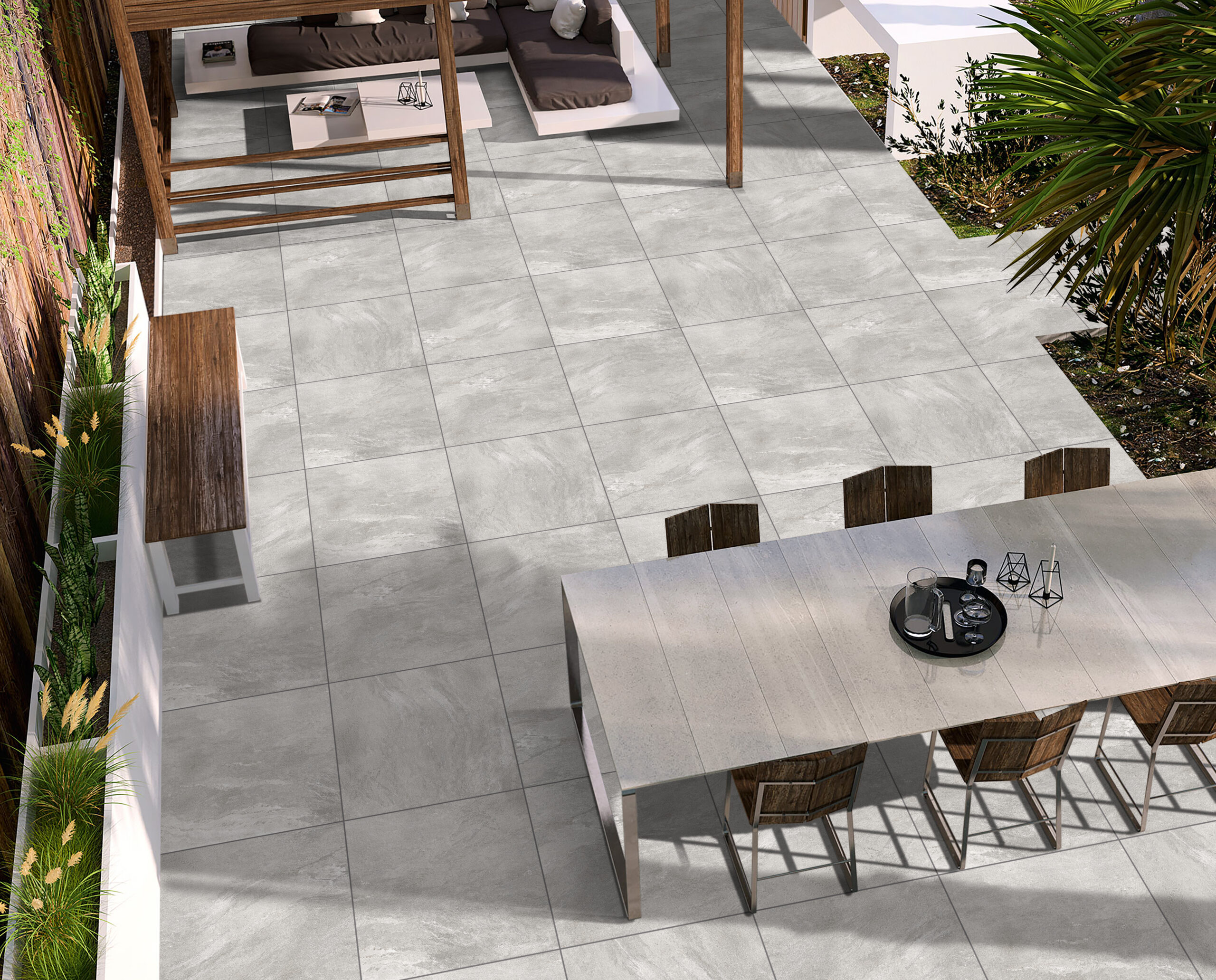 EARTHSTONE SMOKE grijze buitentegel met antislip oppervlak – 60x60x2, 60x90x2 en 80x80x2 cm – natuursteenlook porseleinen tegel van Tegelplus België