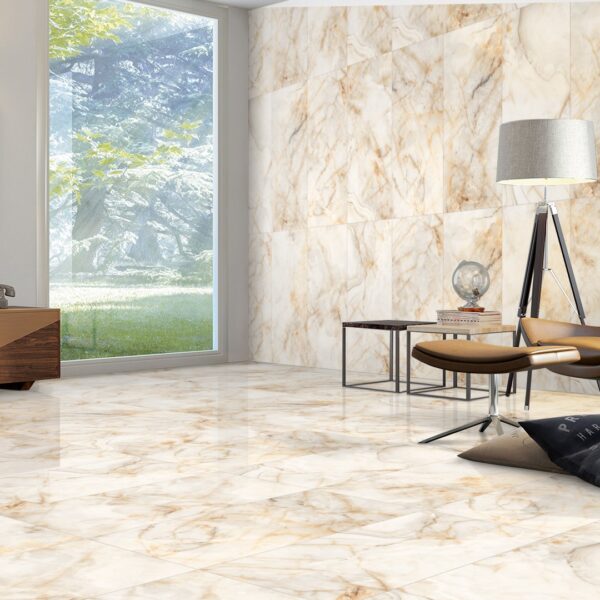 EMBER ONYX BEIGE marmerlook tegel 60x120 cm in hoogglans afwerking