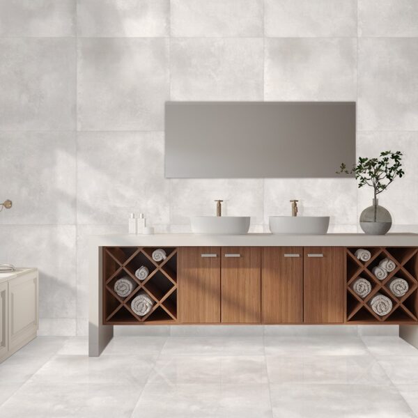ESMA PEARL White Cement Tiles in 60x60cm and 80x80cm matt porcelain finish – Tegelplus Belgium