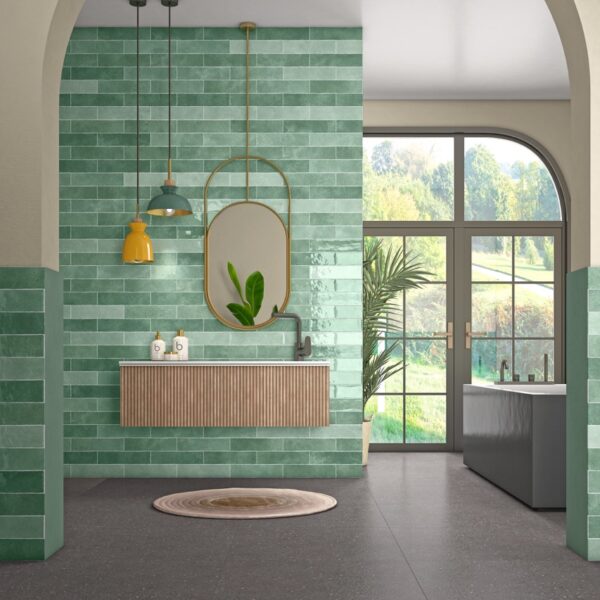 FES DE VERT groene metro tegel 7.5x30cm met glanzende afwerking – keramische wandtegel van Tegelplus voor keuken of badkamer in België