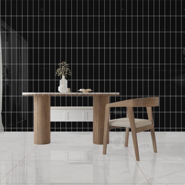 FLAT Z BLACK 10x30cm glanzende wandtegel in diepe zwarte kleur tiles