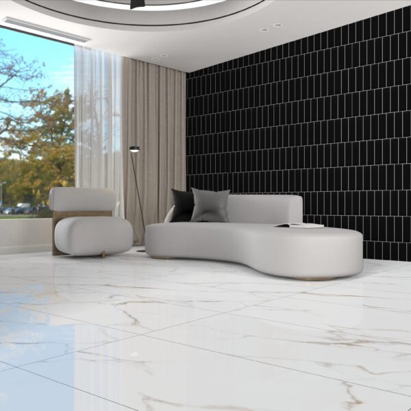 FLAT Z - BLACK 7.5x30cm glanzende tegel met diepzwarte kleur en moderne uitstraling tiles