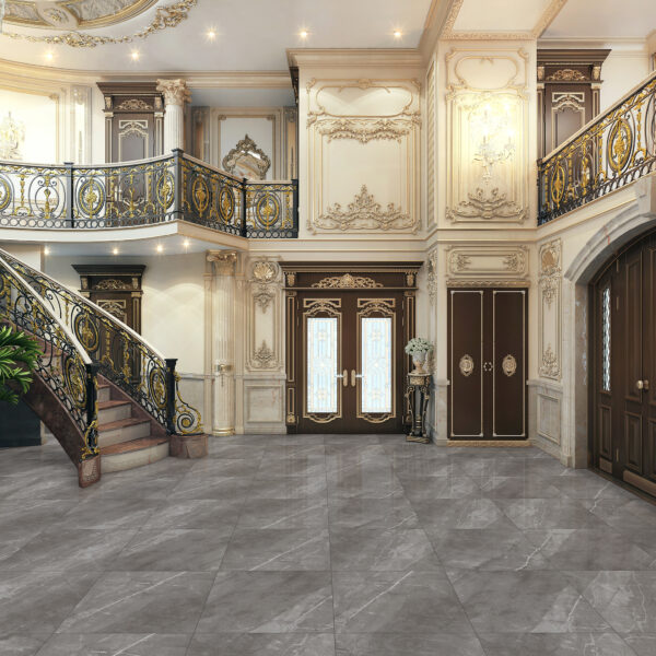Keramische tegel GRANGER GREY 60x60cm met glanzende afwerking in neutrale grijstint tiles