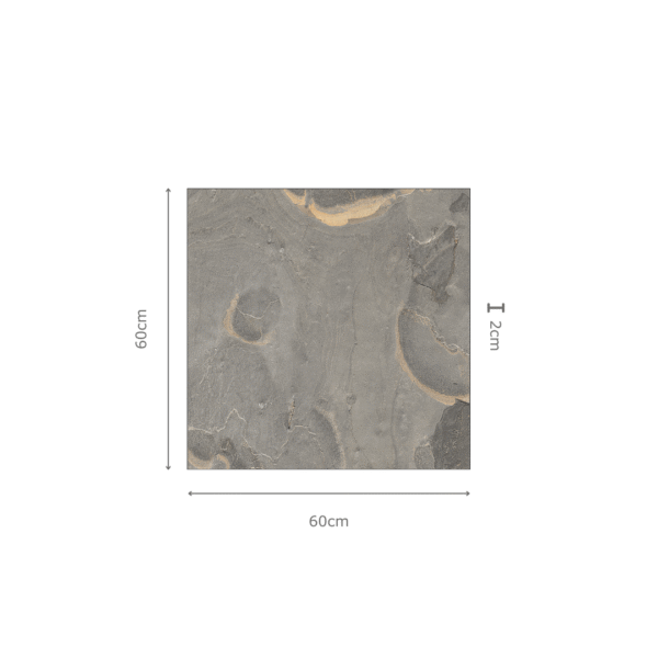 GREY SLATE grijze steenlook tegels, porselein, antislip R11, 60x60x2cm – ideale buitentegel voor Belgische terrassen, beschikbaar bij Tegelplus