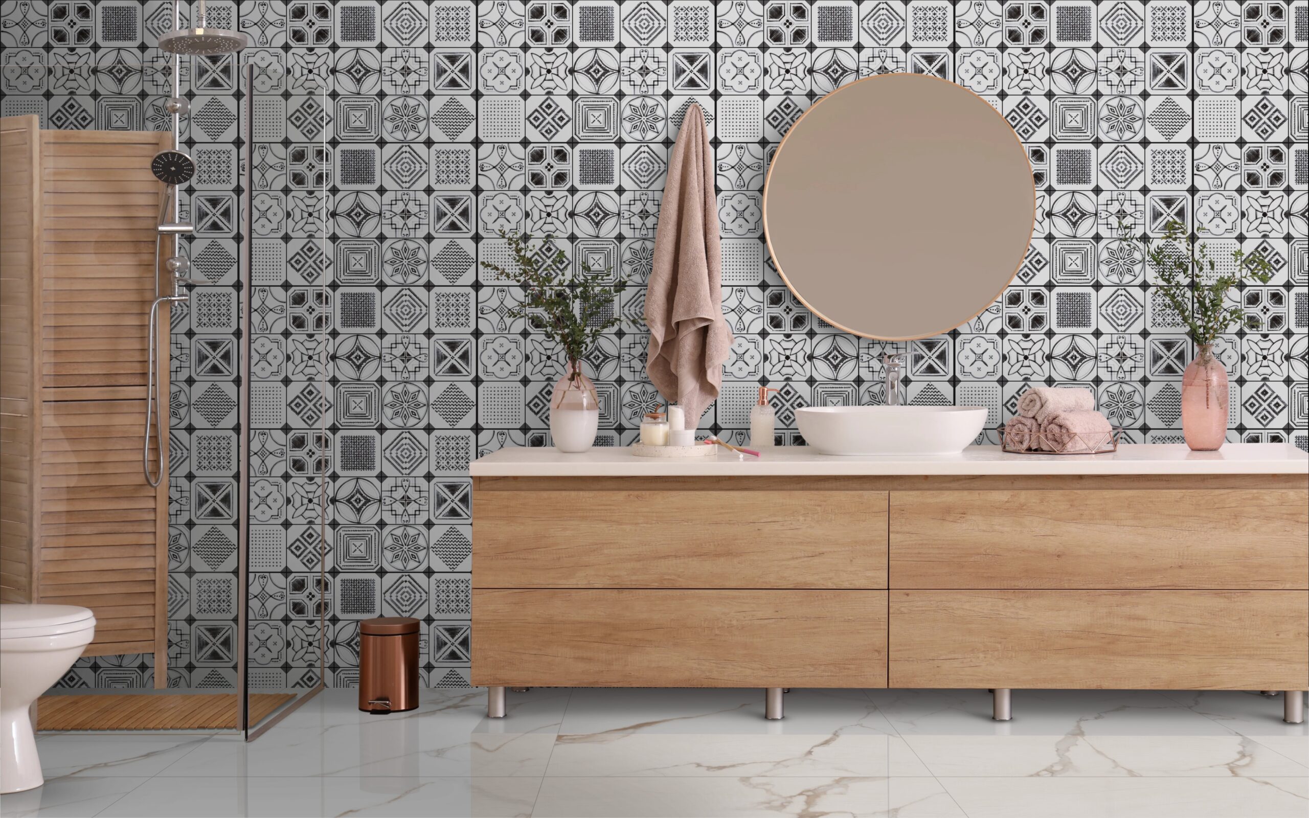 INTLE T 20x20cm matte tegel met traditioneel motief en zachte kleurtinten tiles