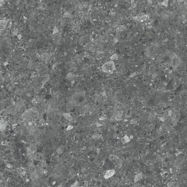 TERRAZO NERO – 60x60x2 cm porseleinen tegel in zwarte terrazzo look. Antislip oppervlak voor veilige en stijlvolle buitenvloeren in België.