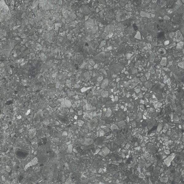 TERRAZO NERO – 60x60x2 cm porseleinen tegel in zwarte terrazzo look. Antislip oppervlak voor veilige en stijlvolle buitenvloeren in België.