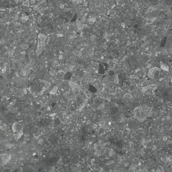 TERRAZO NERO – 60x60x2 cm porseleinen tegel in zwarte terrazzo look. Antislip oppervlak voor veilige en stijlvolle buitenvloeren in België.