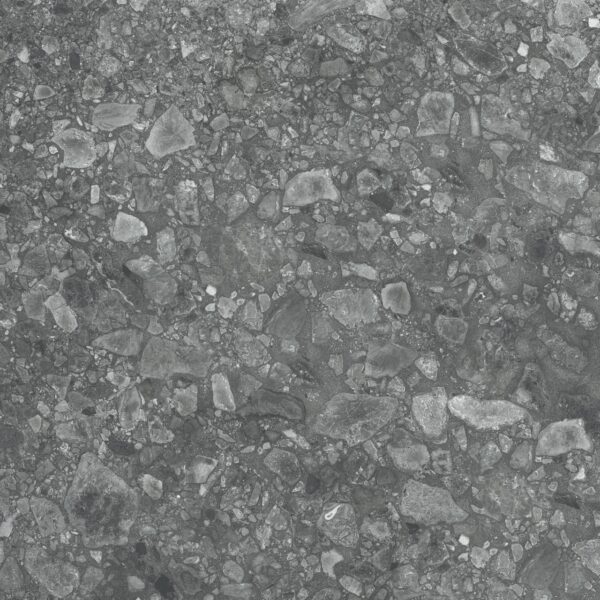 TERRAZO NERO – 60x60x2 cm porseleinen tegel in zwarte terrazzo look. Antislip oppervlak voor veilige en stijlvolle buitenvloeren in België.