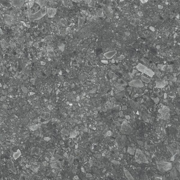 TERRAZO NERO – 60x60x2 cm porseleinen tegel in zwarte terrazzo look. Antislip oppervlak voor veilige en stijlvolle buitenvloeren in België.