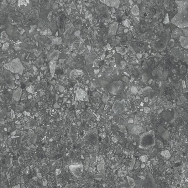TERRAZO NERO – 60x60x2 cm porseleinen tegel in zwarte terrazzo look. Antislip oppervlak voor veilige en stijlvolle buitenvloeren in België.