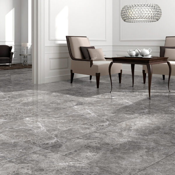 Keramische tegel LIZARD DARK 60x60cm met glanzende afwerking in donkere grijstint tiles