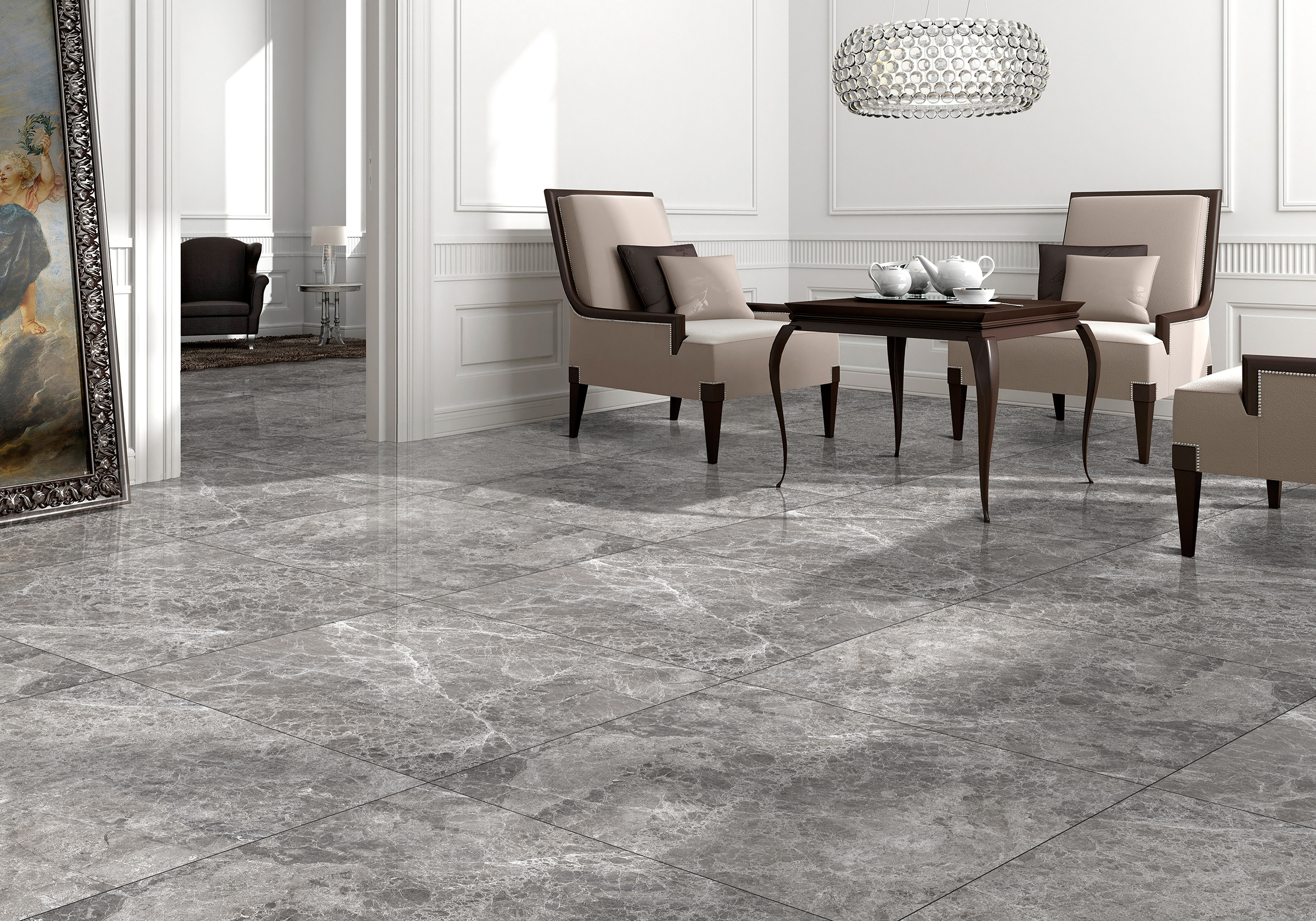 Keramische tegel LIZARD DARK 60x60cm met glanzende afwerking in donkere grijstint tiles