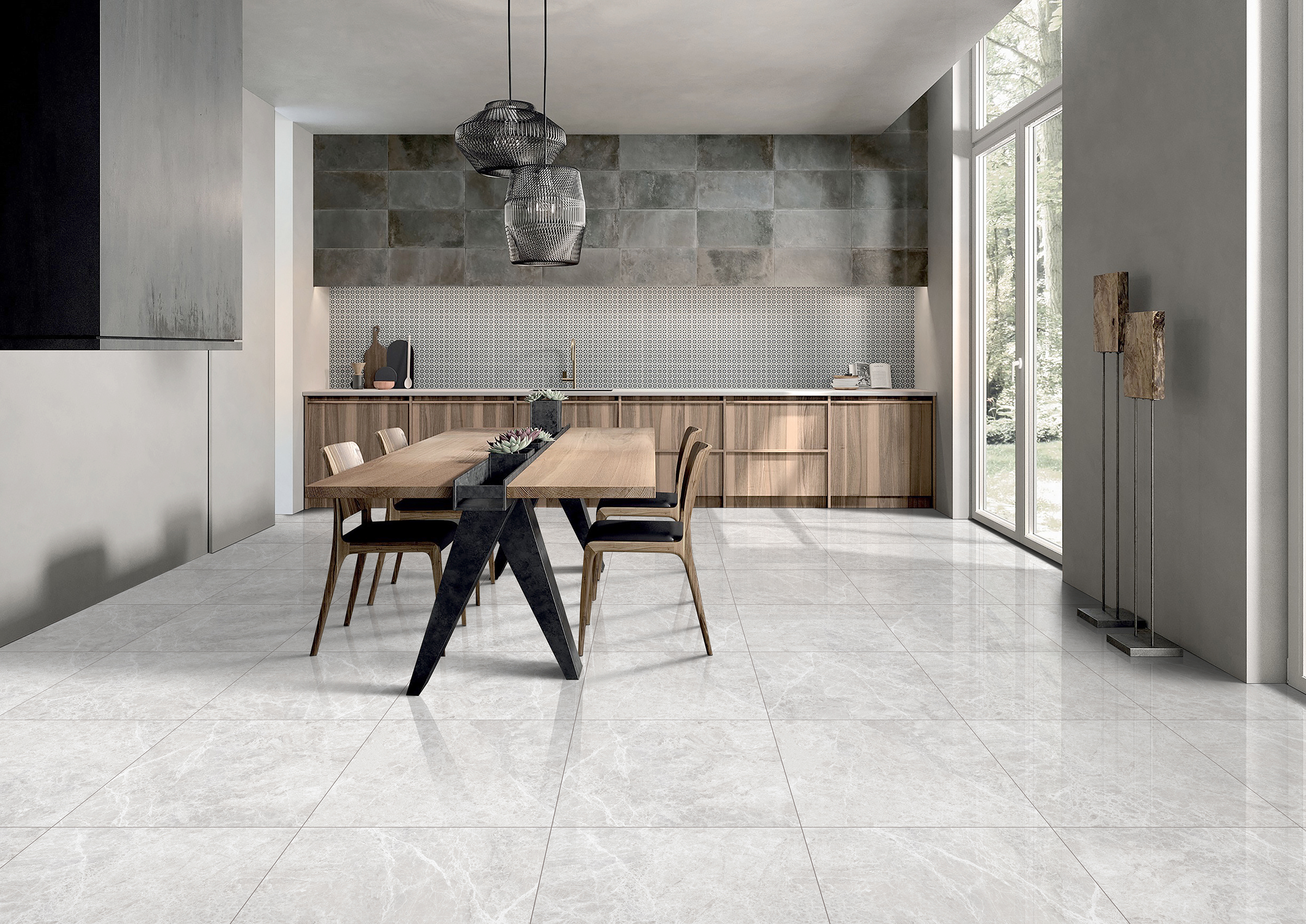 Keramische tegel LIZARD SILVER 80x80cm met hoogglans afwerking in zilvergrijze natuursteenlook met elegante glans tiles
