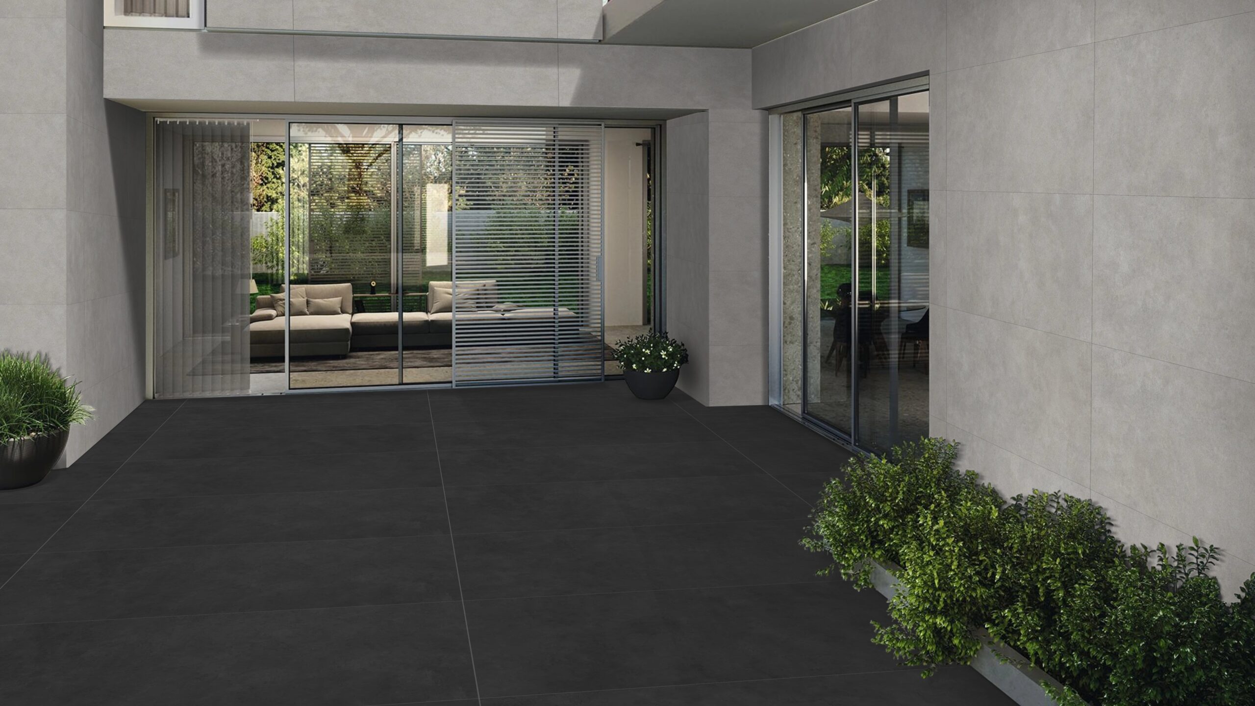 MORTAR CEMENT zwarte cementlook tegel 80x80cm met matte textuur – porseleinen tegel van Tegelplus voor moderne Belgische interieurs