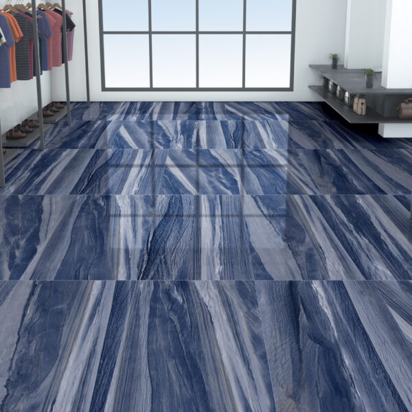Hoogglans tegel MACAUBA AZUL 60x120cm met opvallende blauwe aders en marmerlook design tiles