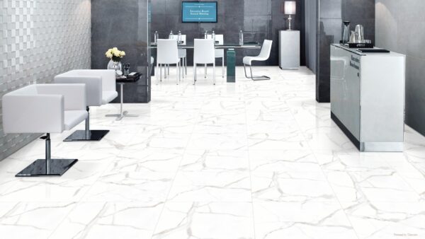 MARBLE WHITE 60x120cm glanzende tegel met zuivere witte marmerlook en subtiele nerven tiles