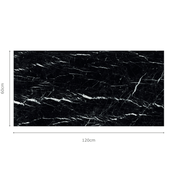 MARQUINA ROYAL NERO zwarte marmerlook tegel 60x120cm met witte adering en hoogglans afwerking – porseleinen tegel van Tegelplus voor stijlvolle Belgische interieurs