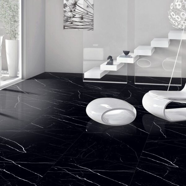 Keramische tegel NERO MARQUINA 60x60cm met hoogglans zwarte marmerlook tiles