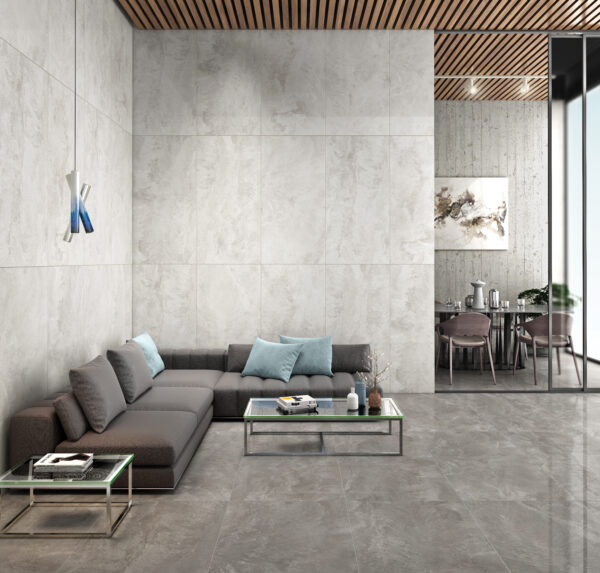 Keramische tegel OCEAN GRIS 80x80cm met hoogglans afwerking in elegante grijstint met zachte marmerstructuur tiles