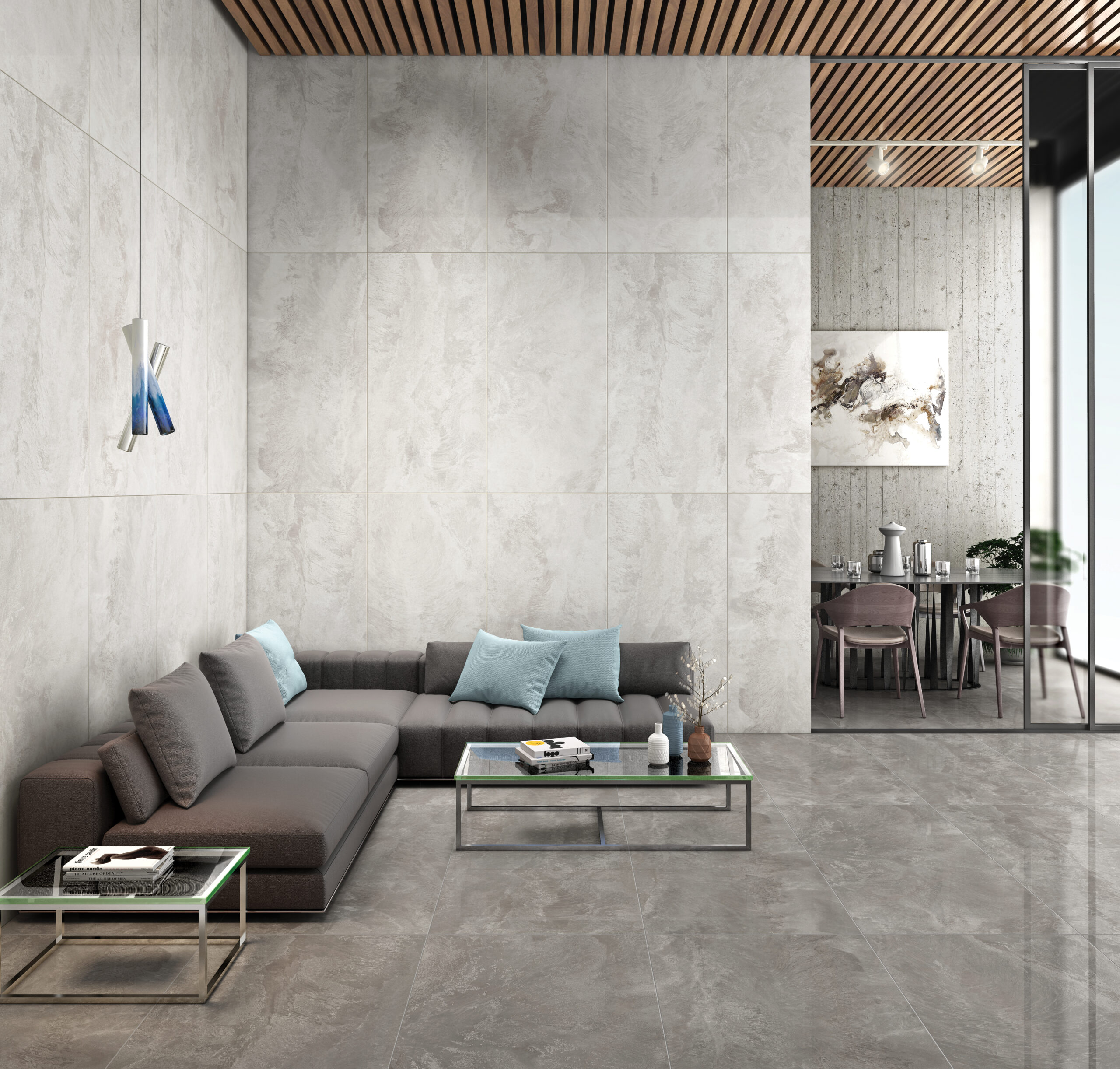 Keramische tegel OCEAN GRIS 80x80cm met hoogglans afwerking in elegante grijstint met zachte marmerstructuur tiles