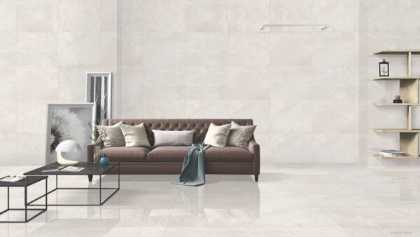 Keramische tegel OCEAN WHITE 80x80cm met hoogglans afwerking en marmerlook in wit met golvende grijze aders tiles