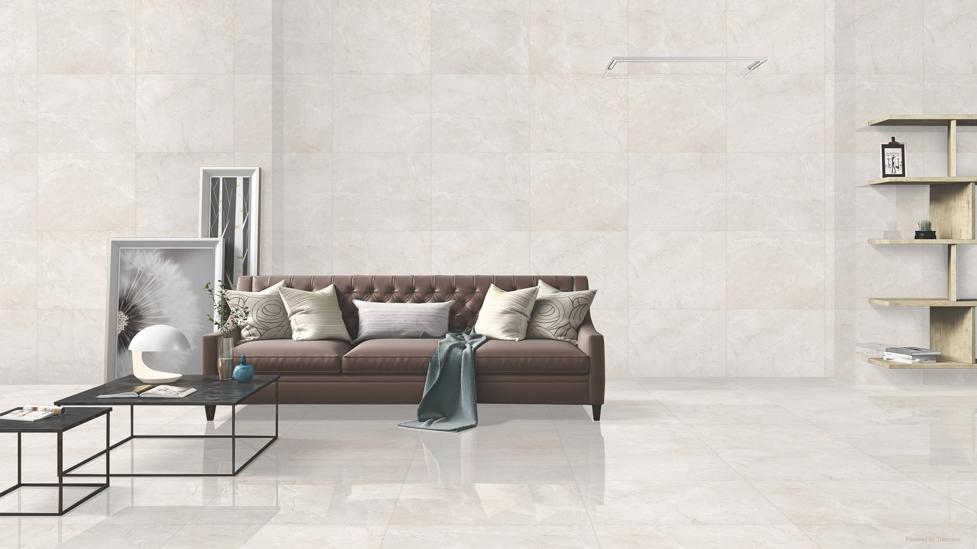 Keramische tegel OCEAN WHITE 80x80cm met hoogglans afwerking en marmerlook in wit met golvende grijze aders tiles