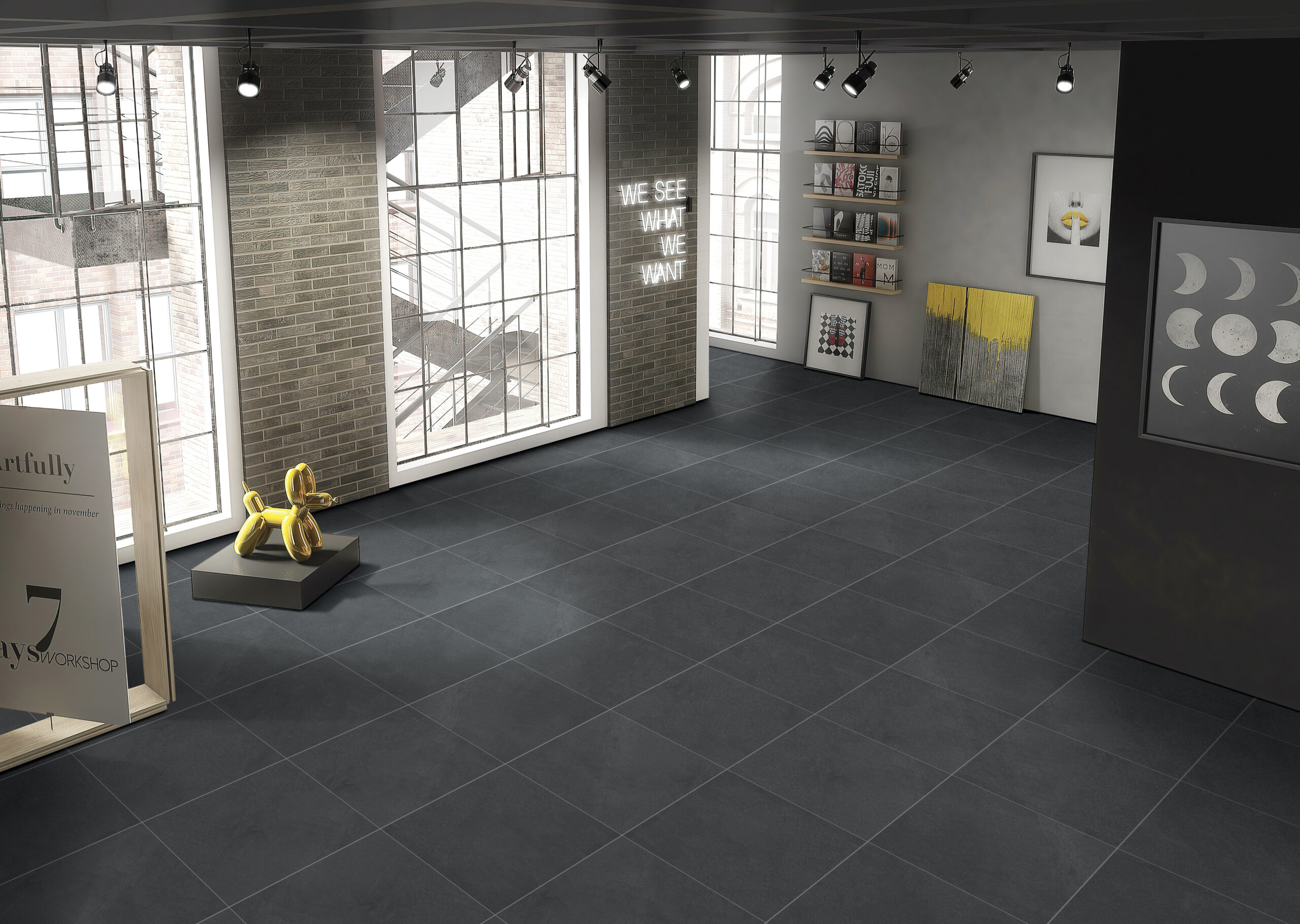 PATERNA LAVA zwarte natuursteenlook tegel 60x60cm met granula matte afwerking – porseleinen tegel van Tegelplus voor moderne Belgische interieurs