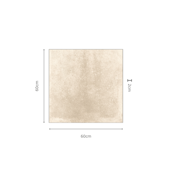 Beige porseleinen tegel 60x60 cm met natuursteenlook en antislip oppervlak – ideaal voor buitengebruik in België via Tegelplus