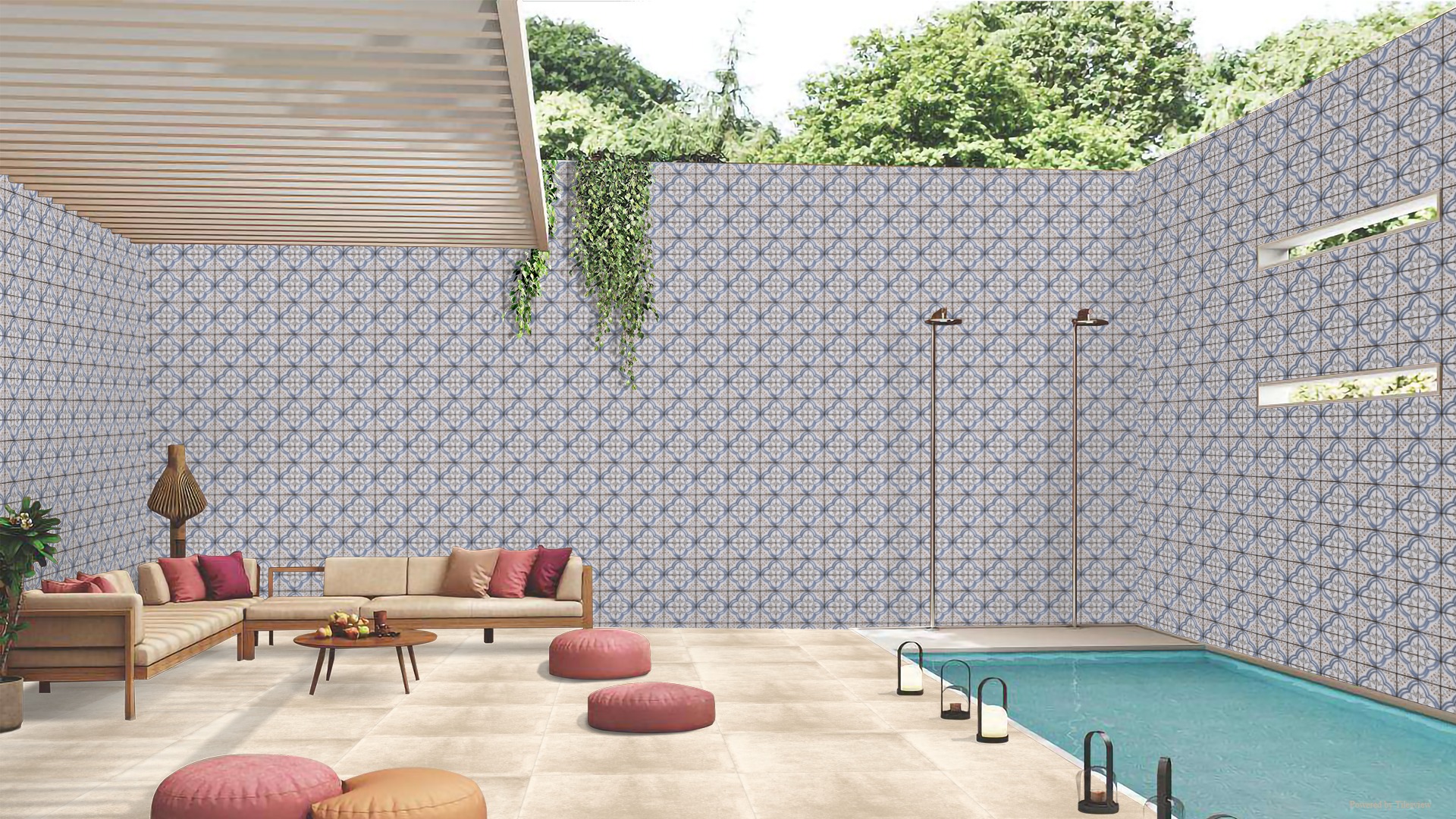 Beige porseleinen tegel 60x60 cm met natuursteenlook en antislip oppervlak – ideaal voor buitengebruik in België via Tegelplus