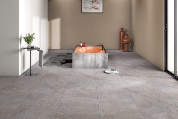 RODAS STREAM grijze natuursteenlook tegel 60x60cm met antislip afwerking – porseleinen tegel van Tegelplus voor binnen- en buitenvloeren in België